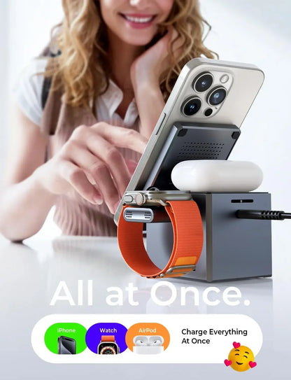 LISEN 3 in 1 Charging Station Cube for Multiple Devices Apple Fortravel Charger for Iphone 15 Pro Max Airpods Apple Watch